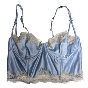 Victoria Secret 36B Blue Satin Lace Bustier Corset Bra Lingerie NWT
